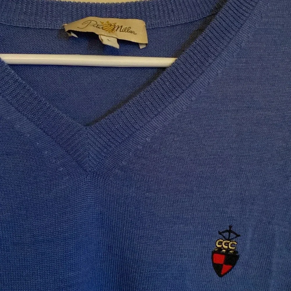 Peter Millar mens v neck sweater - large- wool/silk/cashmere - blue